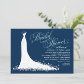 Elegant Navy and Aqua Wedding Gown Bridal Shower Invitation (Standing Front)