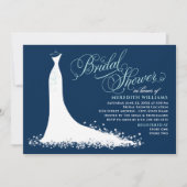 Elegant Navy and Aqua Wedding Gown Bridal Shower Invitation (Front)