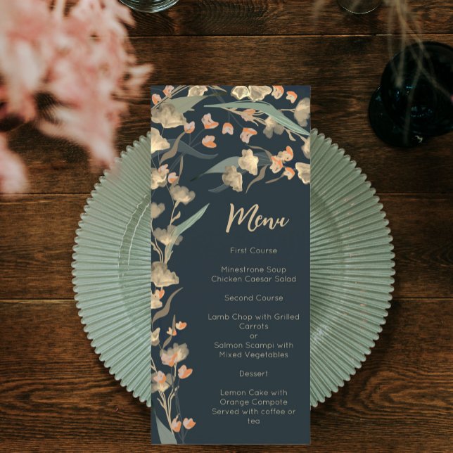 Elegant Navy and Beige Wildflower Botanical  Menu (Creator Uploaded)