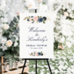 elegant navy and blush bridal shower welcome sign<br><div class="desc">A floral design with beautiful navy and blush pink watercolor flowers and black script. The text and colors on this sign poster can be edited.</div>