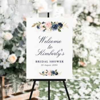 Elegant Navy And Blush Bridal Shower Welcome Sign by classiqshopp at Zazzle