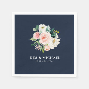 Elegant navy and blush floral  napkins