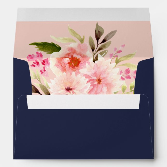 Elegant Navy and Blush Floral Wedding Envelope (Back (Bottom))