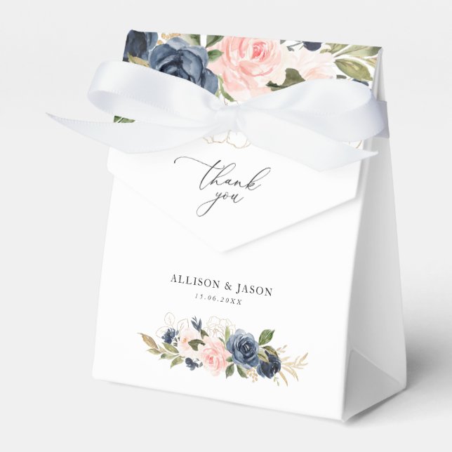 elegant navy and blush floral wedding favor box (Front Side)