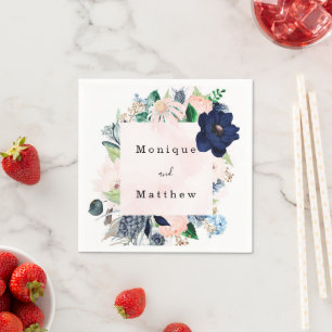 Elegant Navy and Blush Pink Floral Wedding Napkins