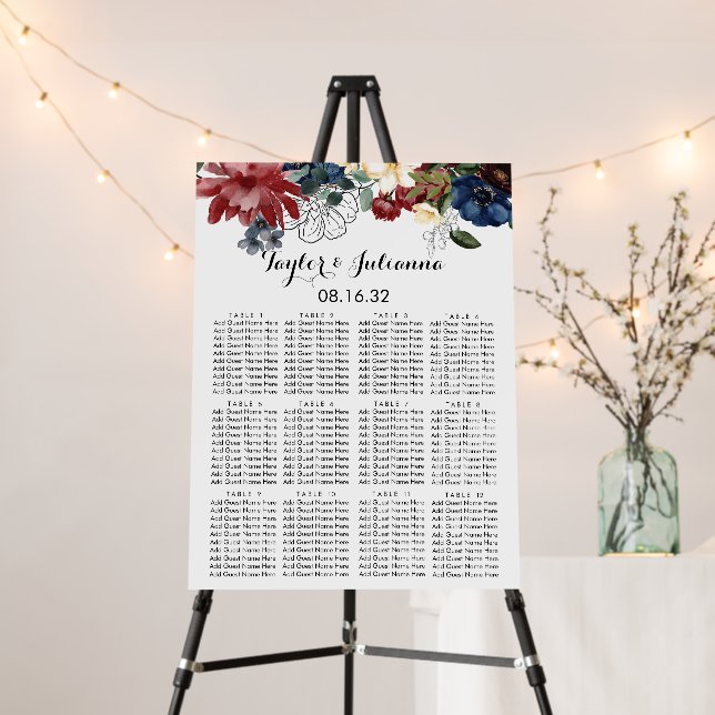 Elegant Navy and Blush Wedding Seating Chart   Foam Board (In Situ (Stand))