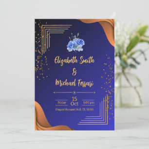 Elegant Navy and Burnt Orange Elegant Wedding Invitation