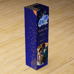 Elegant Navy and Burnt Orange  Photo Wine Gift Box