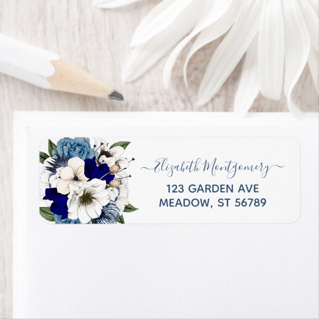 Elegant Navy and Dusty Blue Floral  Label (Insitu)
