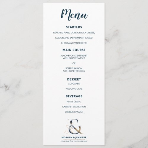 Elegant navy and gold Ampersand Menu