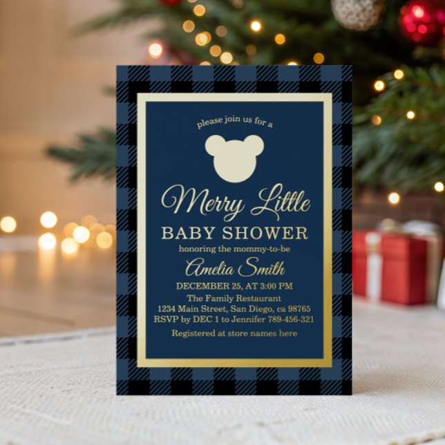 Elegant Navy and Gold Baby Shower Winter Foil Invitation (Creator Uploaded)
