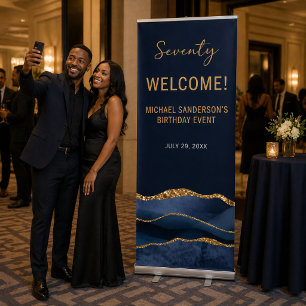 Elegant Navy and Gold Birthday Welcome Banner