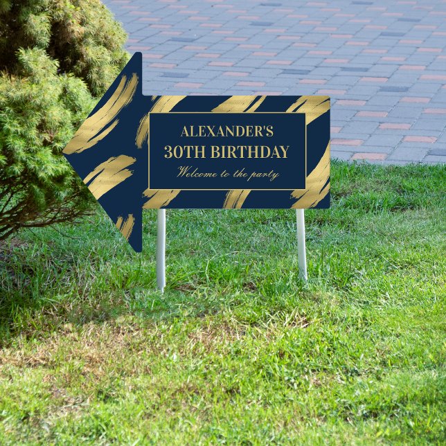 Elegant Navy and Gold Birthday Welcome Yard Sign (Creator Uploaded)