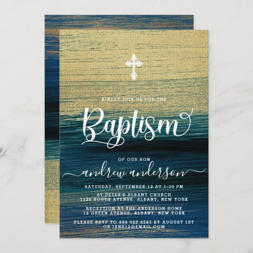 Elegant Navy And Gold Boy Baptism Invitation