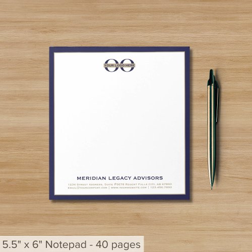 Elegant Navy and Gold Business Notepad with Logo