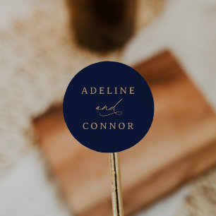 Elegant Navy and Gold Calligraphy Wedding Classic Round Sticker