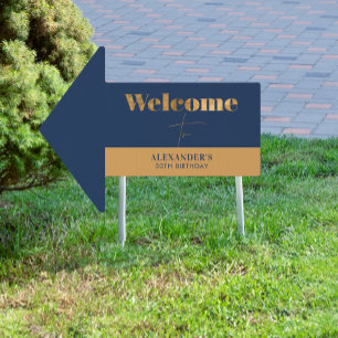 Elegant Navy and Gold Chic Brthday Welcome Yard Sign