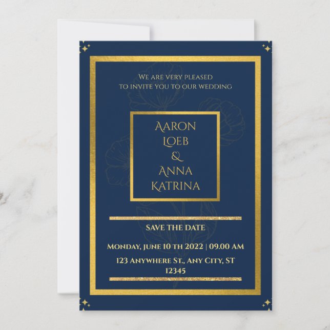 Elegant Navy and Gold Decorated Invitation (Front)