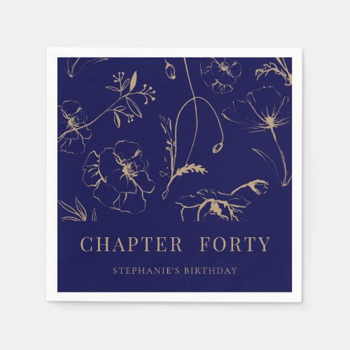 Elegant Navy and Gold Floral Chapter 40th Birthday Napkins