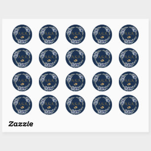 Elegant Navy and Gold Floral Wedding Envelope Seal