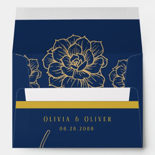 Elegant Navy And Gold Florals Wedding Custom Envelope