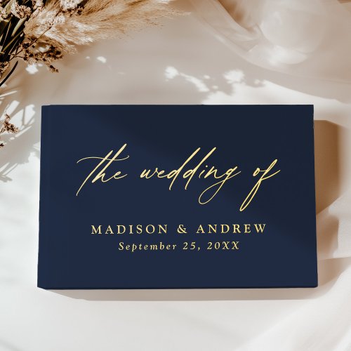 Elegant Navy and Gold Foil Calligraphy Wedding Foil Guest Book