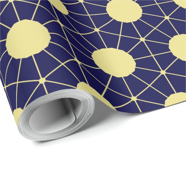 Elegant Navy and Gold Geometric Tile Pattern Wrapping Paper (Roll Corner)