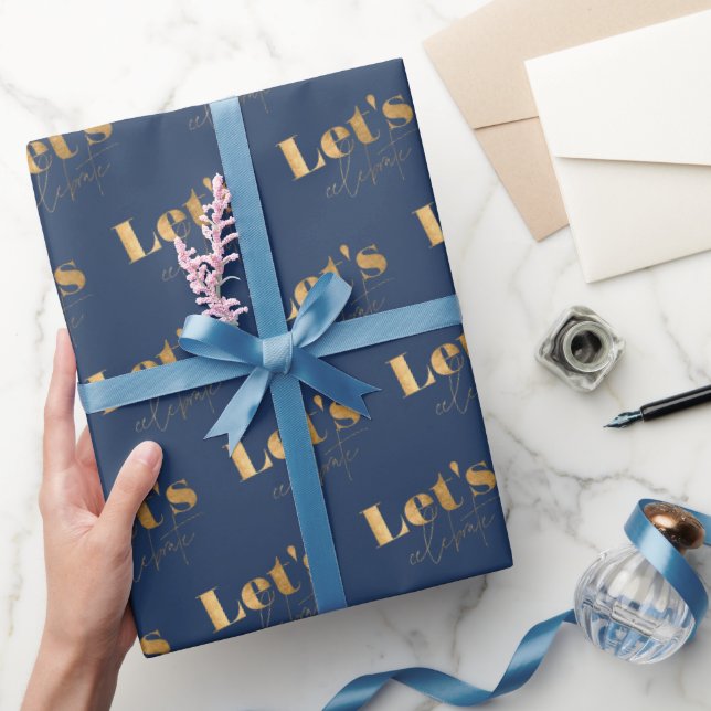 Elegant Navy and Gold Let's Celebrate Birthday Wrapping Paper (Gifting)