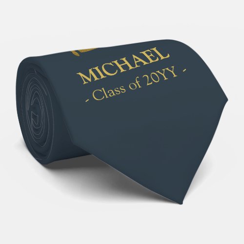 Elegant navy and gold personalized graduation tie