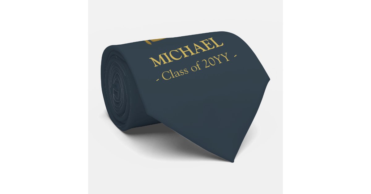 Elegant navy and gold personalized graduation tie Zazzle