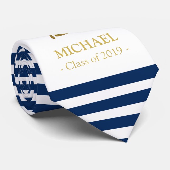 Elegant navy and gold personalized graduation tie (Rolled)