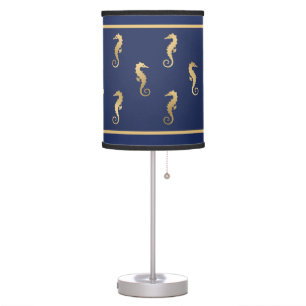Elegant Navy and Gold Seahorses Table Lamp
