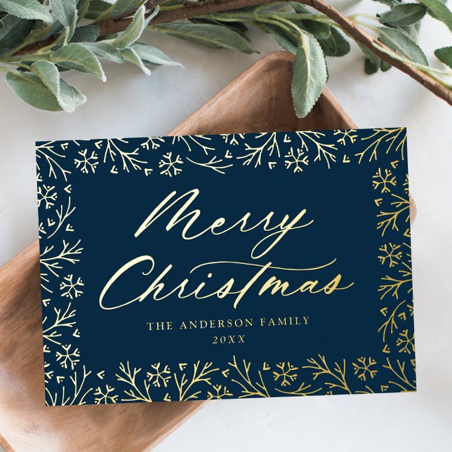 Elegant Navy and Gold Snowflake Non-Photo Foil Holiday Card (Creator Uploaded)