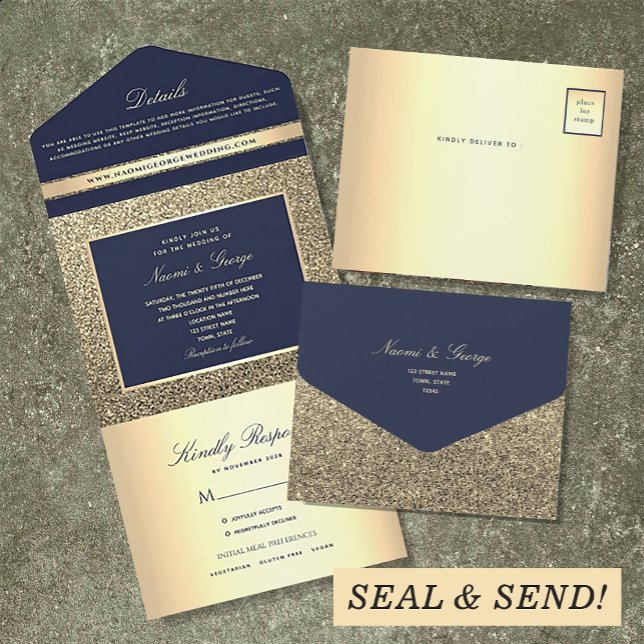 Elegant Navy and Gold Wedding All In One Invitation (Creator Uploaded)
