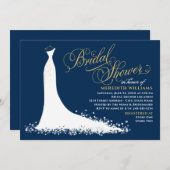 Elegant Navy and Gold Wedding Gown Bridal Shower Invitation (Front/Back)