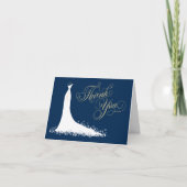 Elegant Navy and Gold Wedding Gown Bridal Shower Thank You Card (Front)
