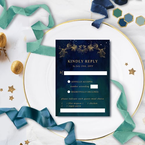Elegant  Navy and Green Celestial RSVP with Meals