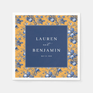 Elegant Navy and Orange Floral Napkins