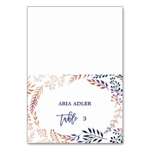 Elegant Navy and Orange Wedding Escort Place Card