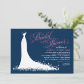 Elegant Navy and Pink Wedding Gown Bridal Shower Invitation (Standing Front)