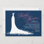 Elegant Navy and Pink Wedding Gown Bridal Shower Invitation (Front)