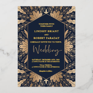 Elegant navy and real gold foil script lettering f invitation