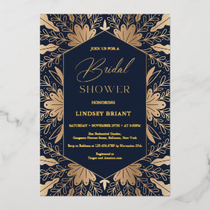Elegant navy and real gold foil script lettering foil invitation