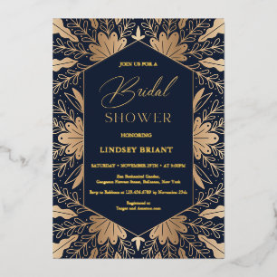 Elegant navy and real gold foil script lettering invitation