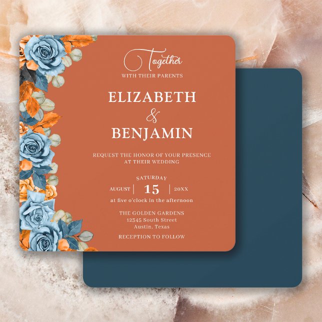 Elegant Navy And Rust Dark Terracota Boho Wedding Invitation (Creator Uploaded)