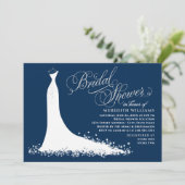 Elegant Navy and Silver Gown Bridal Shower Invitation (Standing Front)