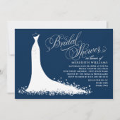 Elegant Navy and Silver Gown Bridal Shower Invitation (Front)
