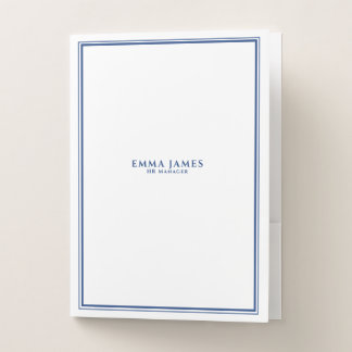 Elegant Navy and White Double Borders Business Pocket Folder