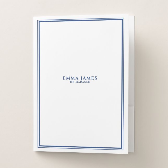 Elegant Navy and White Double Borders Business  Pocket Folder (Front)