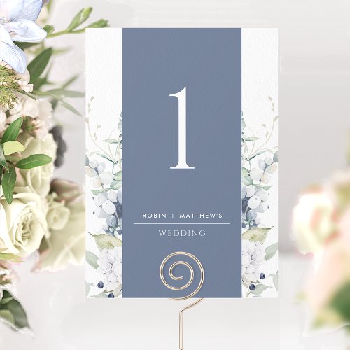 Elegant Navy and White Floral Wedding Table Number